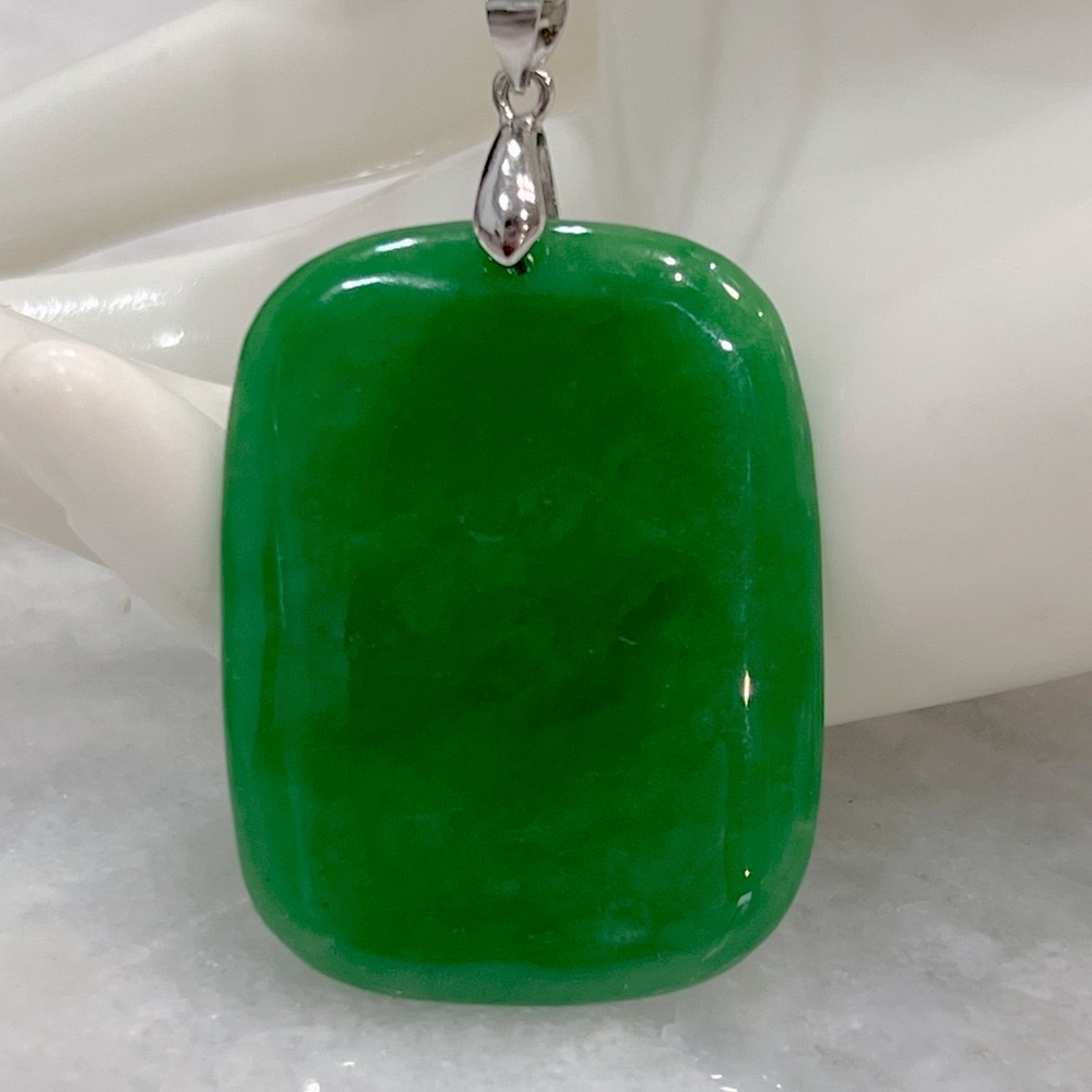 Green Jade Rounded Rectangular Sterling Silver Pe… - image 3